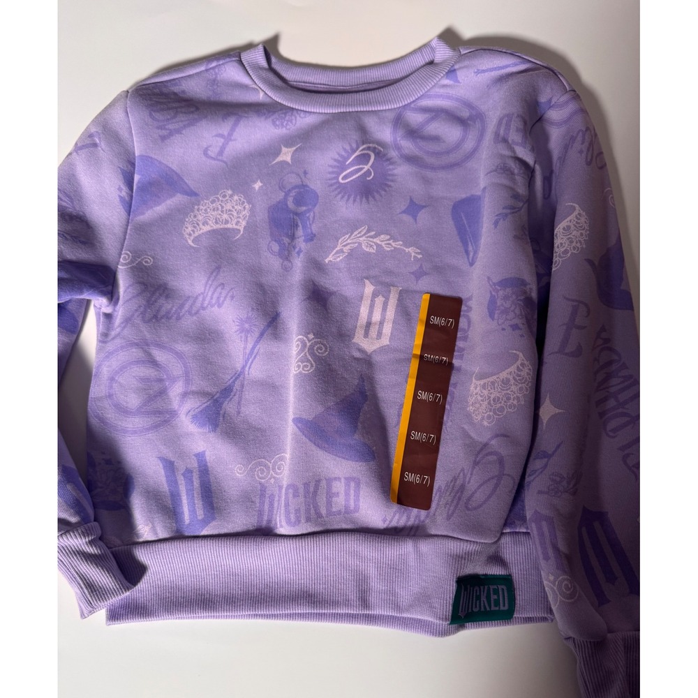 Wicked The Musical Girls Purple All Over Print Fleece Sweatshirt Size S 6/7 NEW